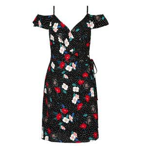 Floral Spot Cold Shoulder Wrap Dress NWOT 🌼